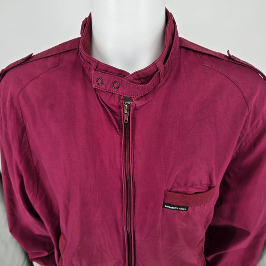 Vintage 1980s Members Only Burgundy/Wine Polycotton Zip-Front Racer Jacket (L)