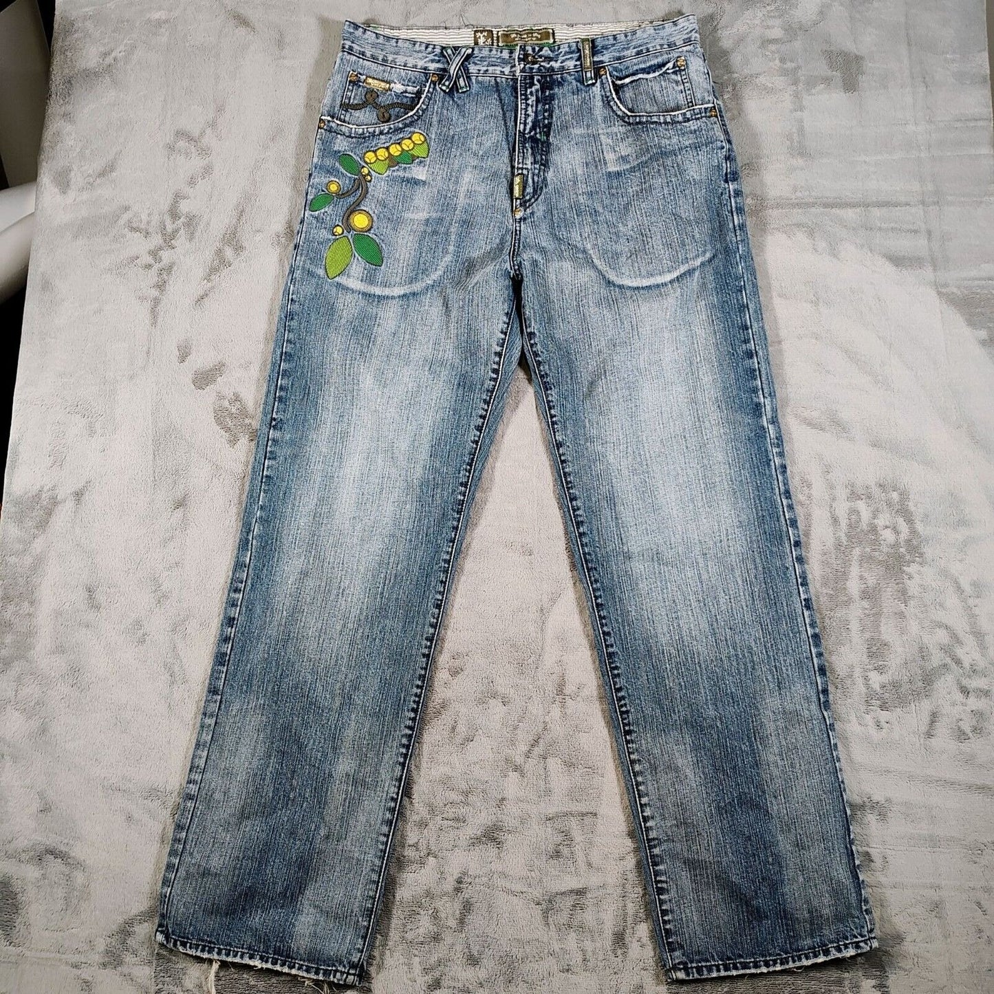 Vintage Y2K LR Genes Lifted Research Group Mens Japanese Tea Garden Jeans -36x32