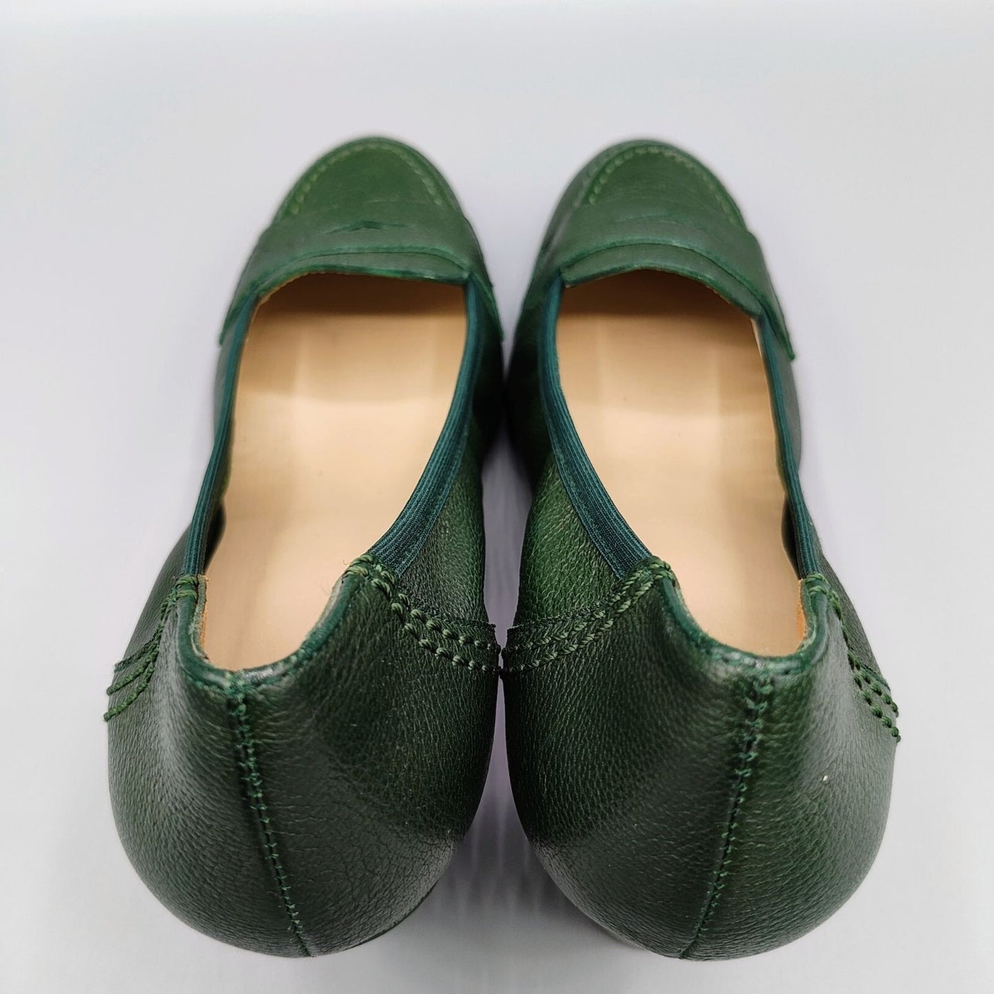 Ancarani Made in Spain Green Leather Womens Block Heel Loafers Size 35 (US 4.5)