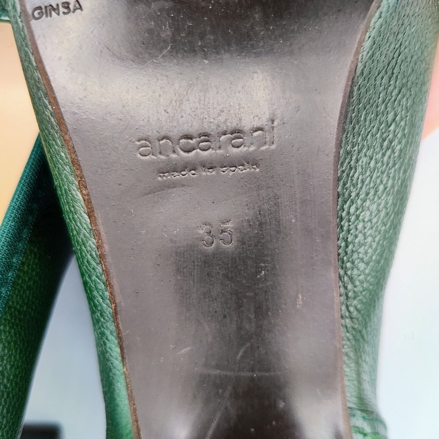 Ancarani Made in Spain Green Leather Womens Block Heel Loafers Size 35 (US 4.5)