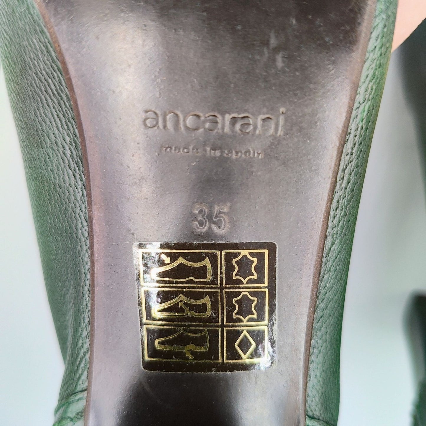 Ancarani Made in Spain Green Leather Womens Block Heel Loafers Size 35 (US 4.5)