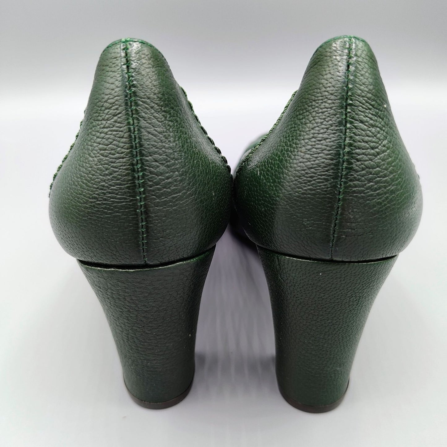 Ancarani Made in Spain Green Leather Womens Block Heel Loafers Size 35 (US 4.5)