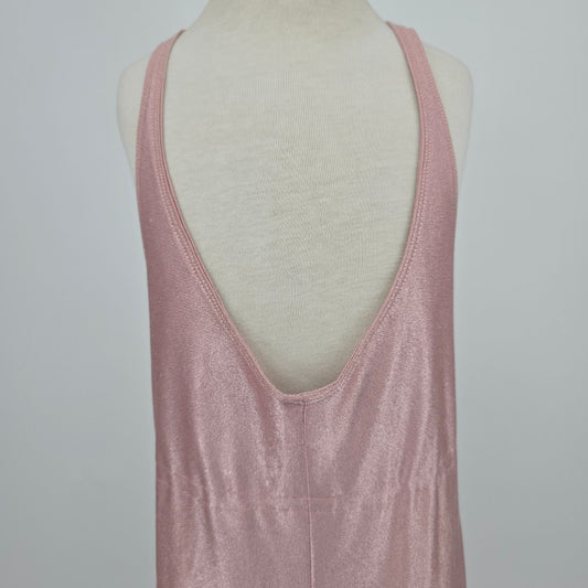 Vintage 1970s Shimmery Rose Gold Crisscross Strap Disco Maxi Dress (XXS) *Flaws