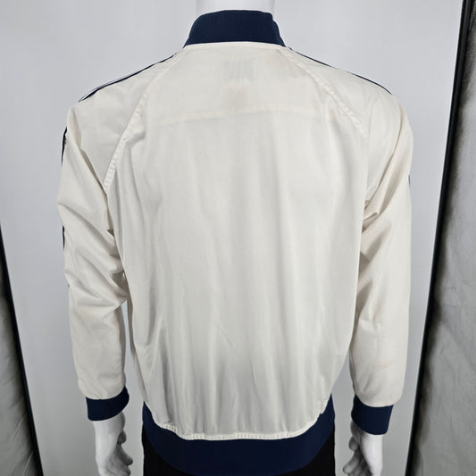 Vintage 1980s Winning Ways White/Navy Polyester Tricot Tennis Jacket (M)