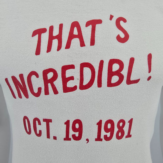 Vintage 1981 "That's Incredibl"/Fire-Safe AD-108 Promo V-Neck Ringer T-Shirt (L)