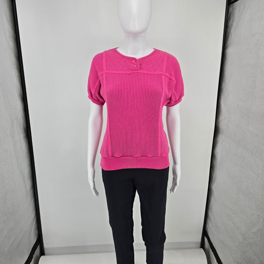 Vintage 1980s Presentation Pink Mixed Knit Short Sleeve Pullover Top (M)