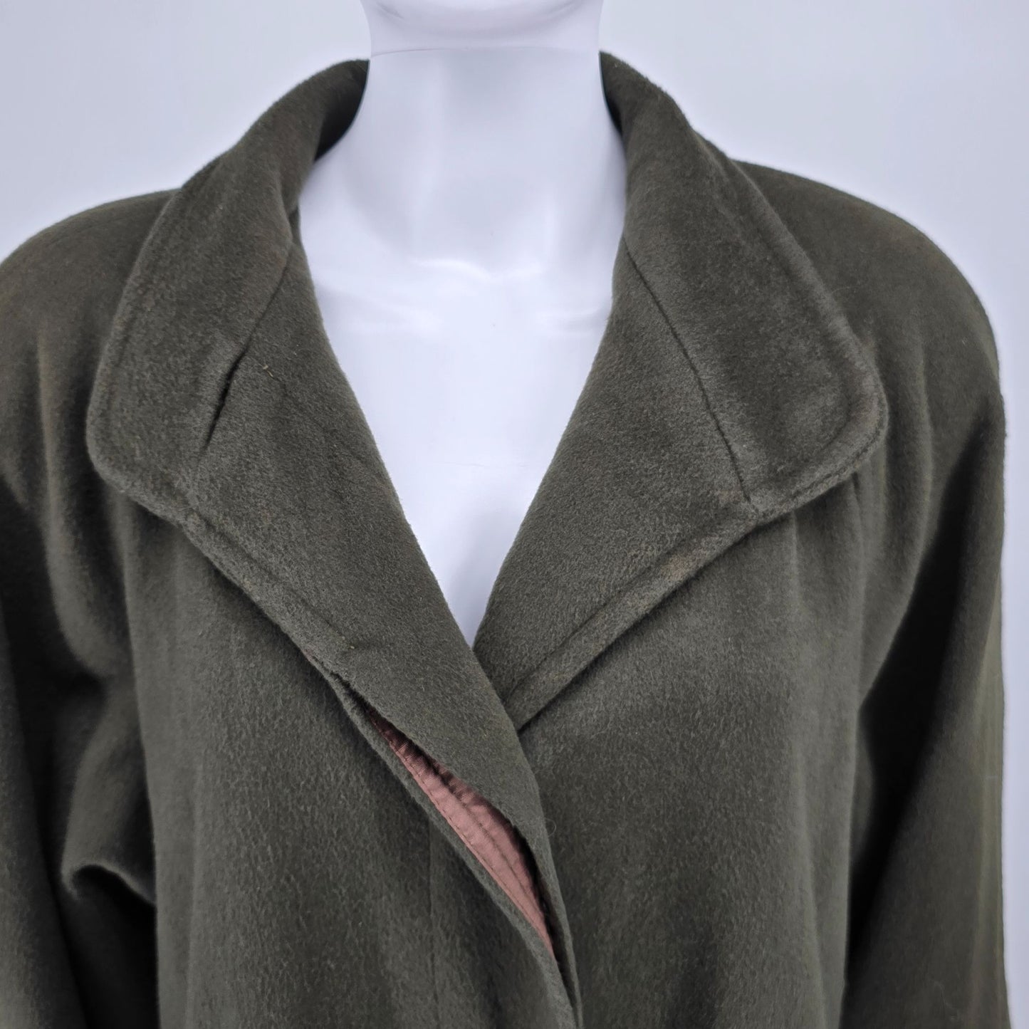 Vintage 1980s Casual Corner Oversized Wool Blend Olive Green Long Coat (Size 10)