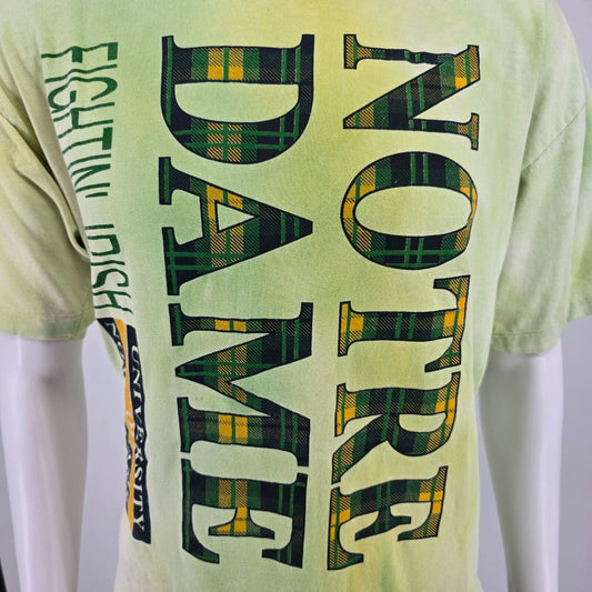 Thrashed Vintage 1990s Notre Dame Fighting Irish Tie-Dye Graphic T-Shirt (L)