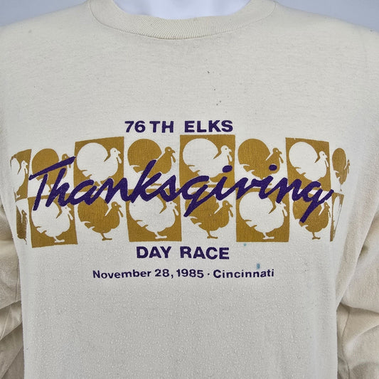 Vintage 1985 76th Elks Thanksgiving Day Race Cincinnati Long Sleeve T-Shirt (L)