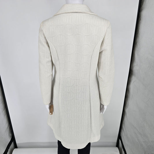 Vintage 1970s Towncraft Mod A-Line Textured Jacquard Knit Ivory Coat (S)