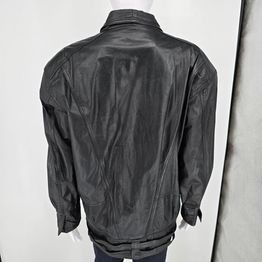 Vintage 1980s G-III Leather Fashions Black Oversized Shawl Collar Jacket (S)