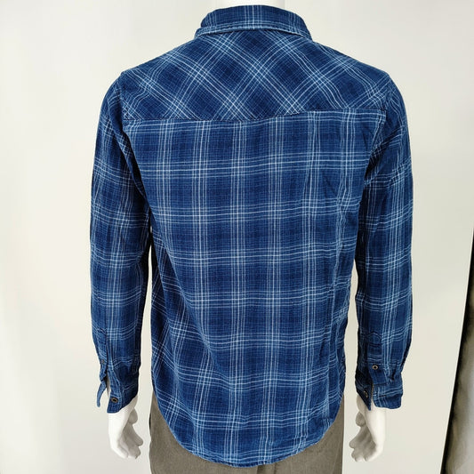 RF Brand MFG Mens Blue Plaid Long Sleeve Button-Up Flannel Shirt (Small)