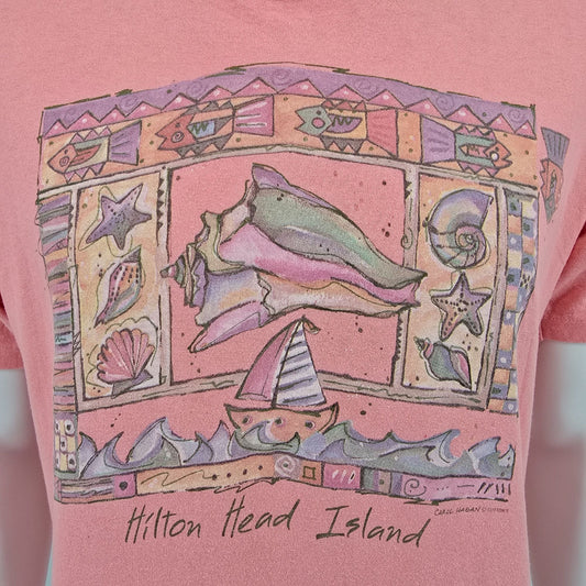 Vintage 1990s Anvil Hilton Head Island Carol Hagan Seashell Art T-Shirt (L)