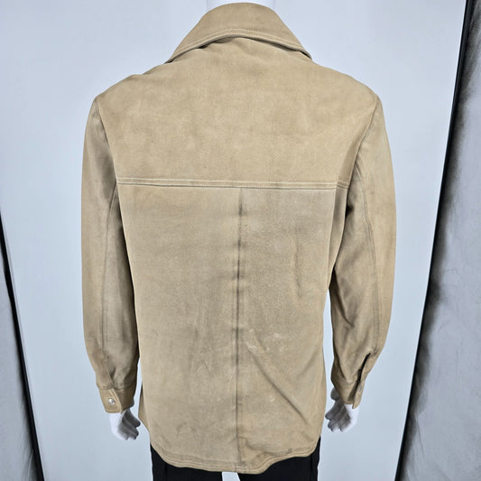 Vintage 1970s Californian Mens Tan Nubuck Leather Western Shirt Jacket (M)