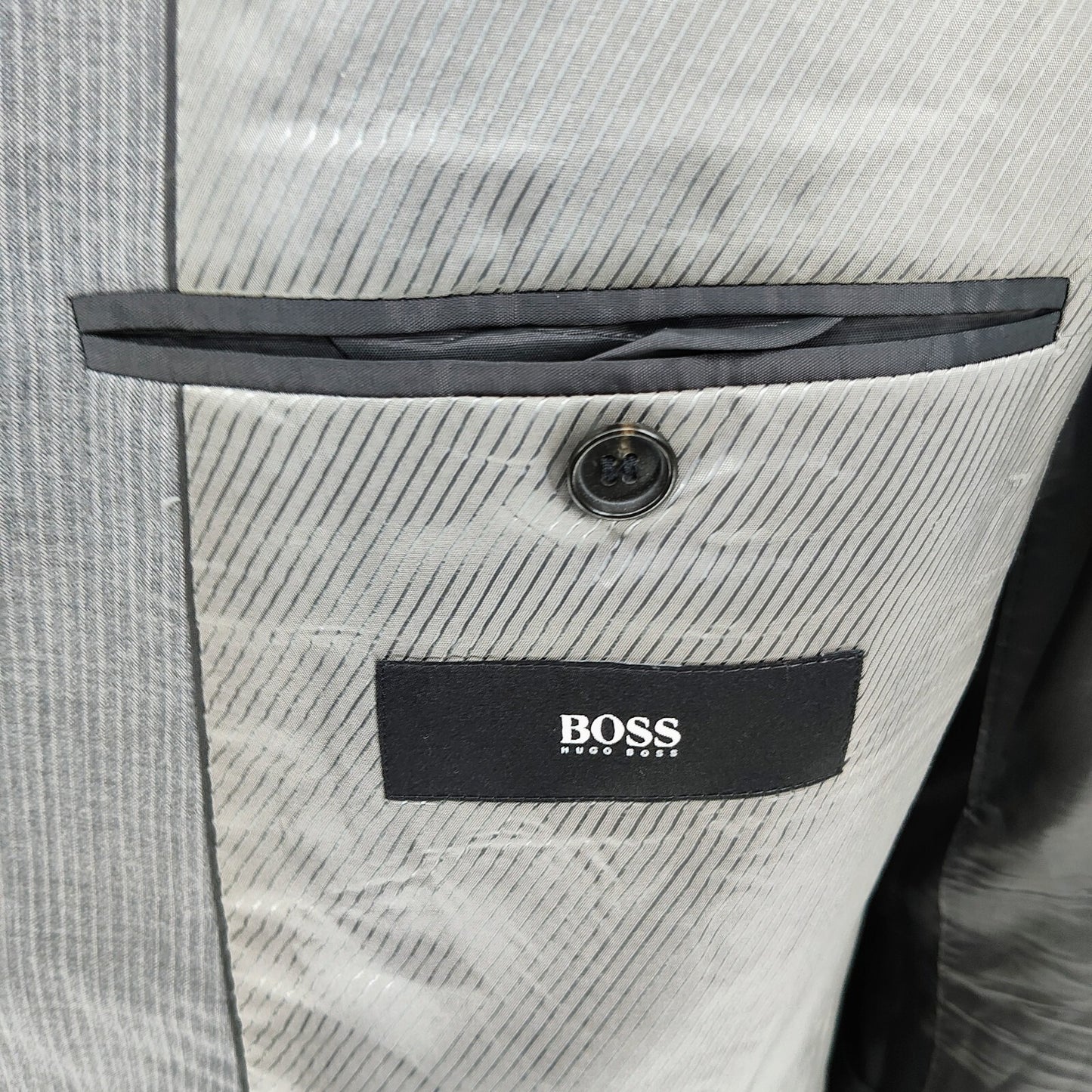 Boss Hugo Boss Gray Striped The James3/Sharp5 Suit Jacket (46L) *FLAW*