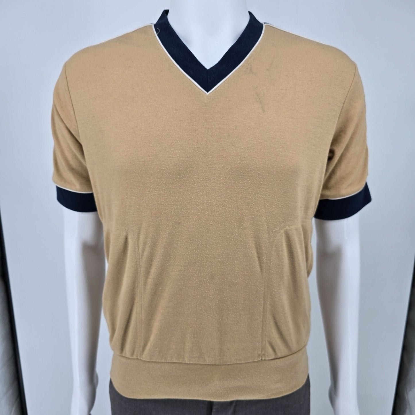 Vintage 1970s Kennington California V-Neck Retro Mod Knit Polo Shirt (M)