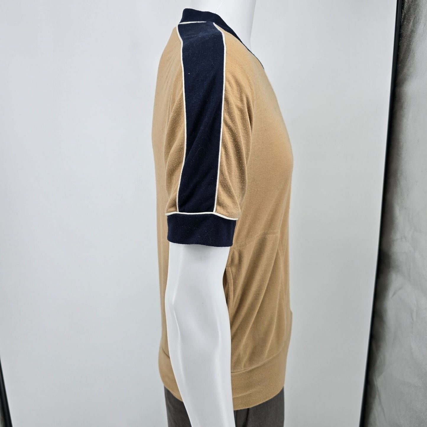 Vintage 1970s Kennington California V-Neck Retro Mod Knit Polo Shirt (M)