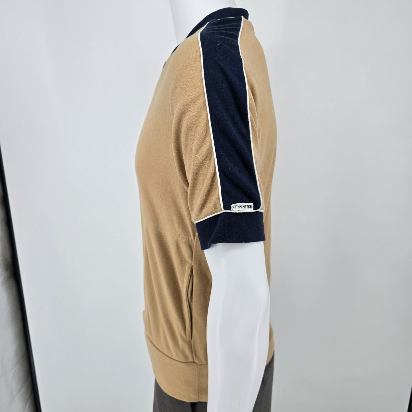 Vintage 1970s Kennington California V-Neck Retro Mod Knit Polo Shirt (M)