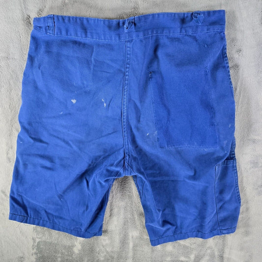 Thrashed 1970s Vetements Le Mont Carmel Blue French Workwear Shorts (32" waist)