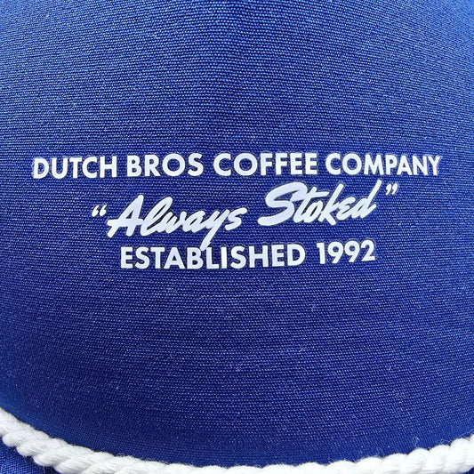 Dutch Bros Coffee Company "Always Stoked" Blue Snapback Rope Brim Trucker Hat