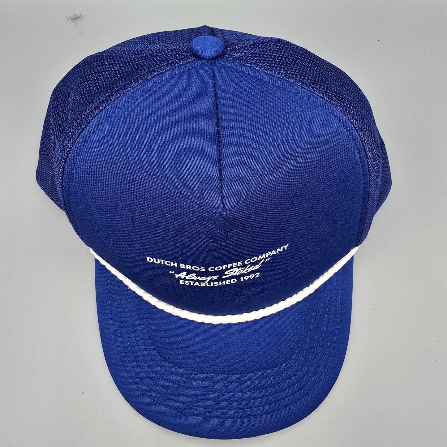 Dutch Bros Coffee Company "Always Stoked" Blue Snapback Rope Brim Trucker Hat