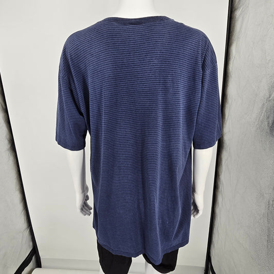 Vintage 1990s Towncraft Big and Tall Navy Blue Striped Pocket T-Shirt (2XLT)