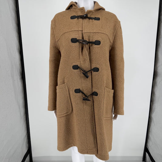 Vintage 1980s Made in England Tan Wool-Blend Hooded Duffle Coat (Size 14/XL)