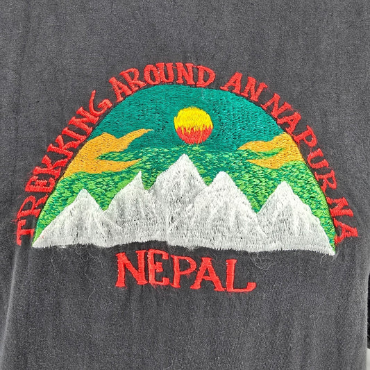Vintage 1990s Titex Trekking Around Annapurna Nepal Embroidered T-Shirt (L)