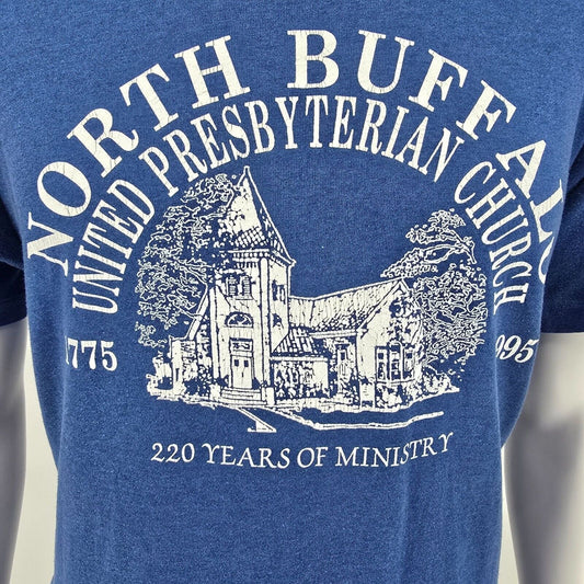 Vintage 1995 Blue North Buffalo United Presbyterian Church 200 Years T-Shirt (L)