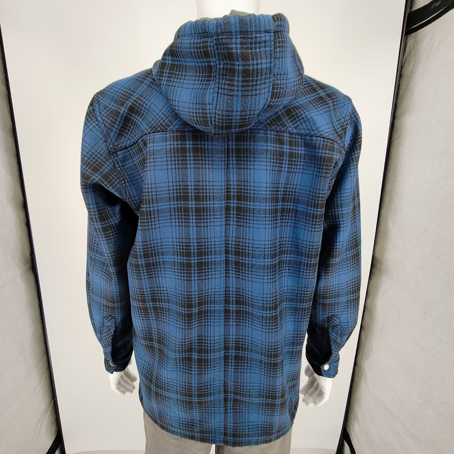 Dickies Men's Blue Plaid Fleece-Lined Canvas Hooded Shirt Jacket (S 34-36)