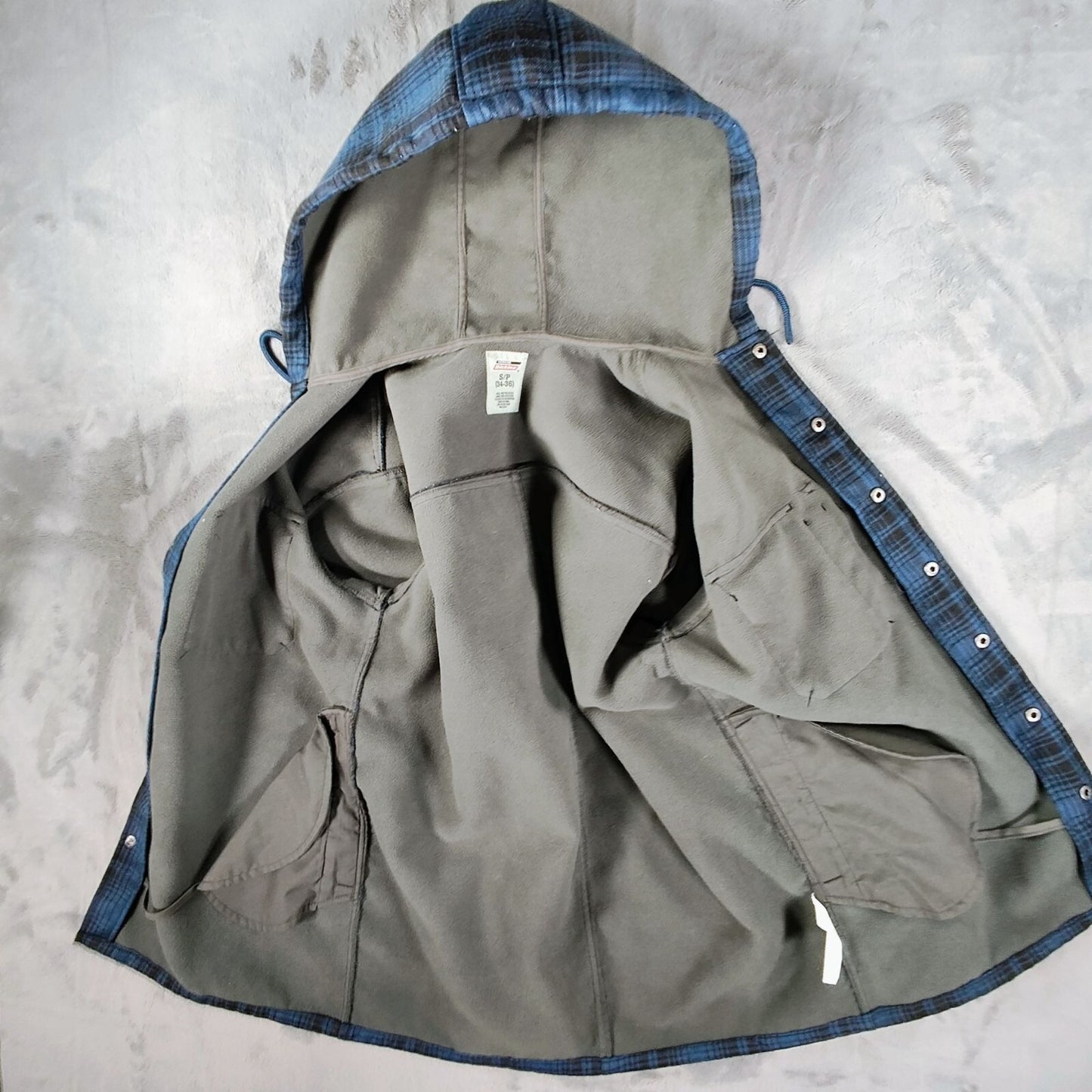 Dickies Men's Blue Plaid Fleece-Lined Canvas Hooded Shirt Jacket (S 34-36)