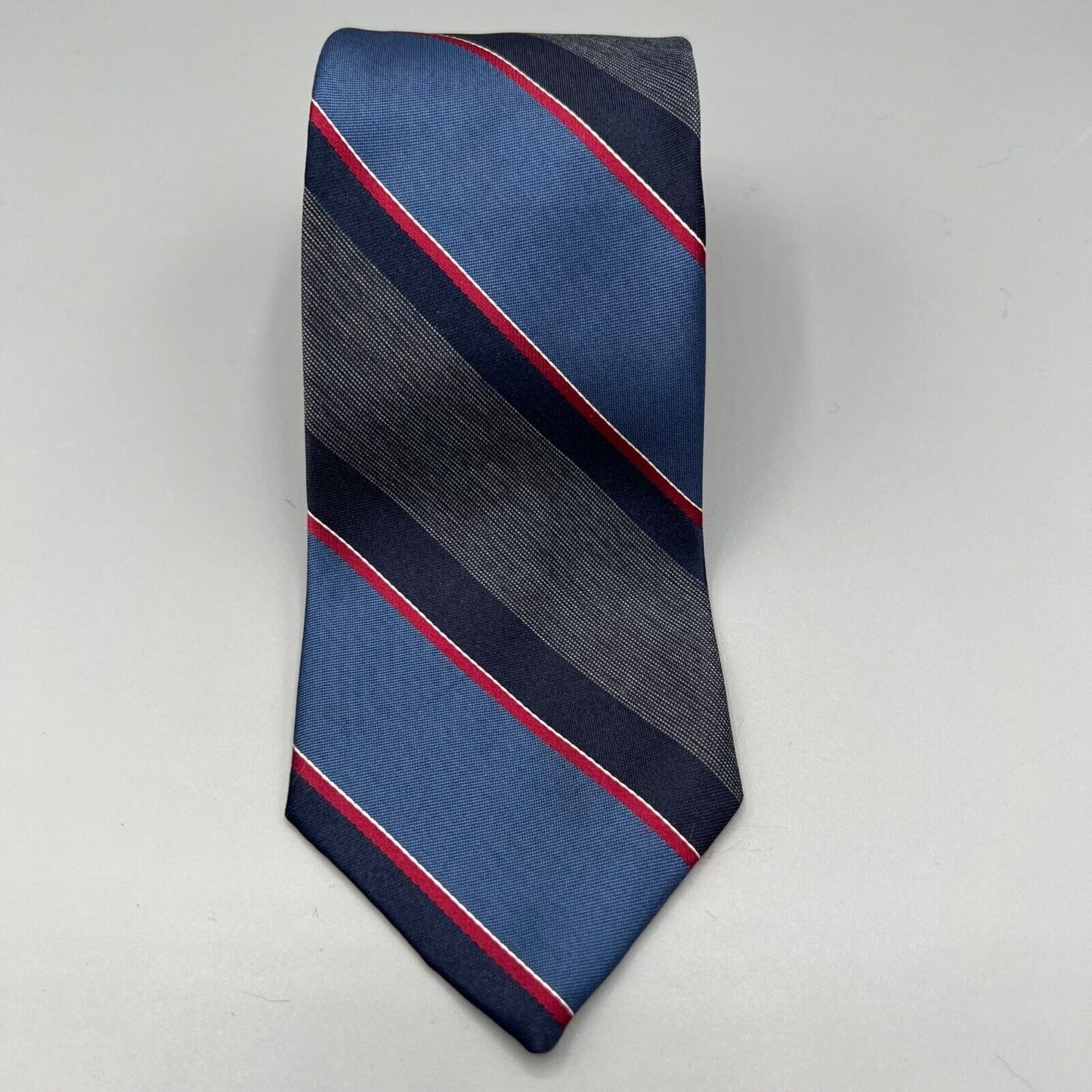 Vintage 80s Made in USA 615 Collection Striped Blue/Red/White Regimental Necktie