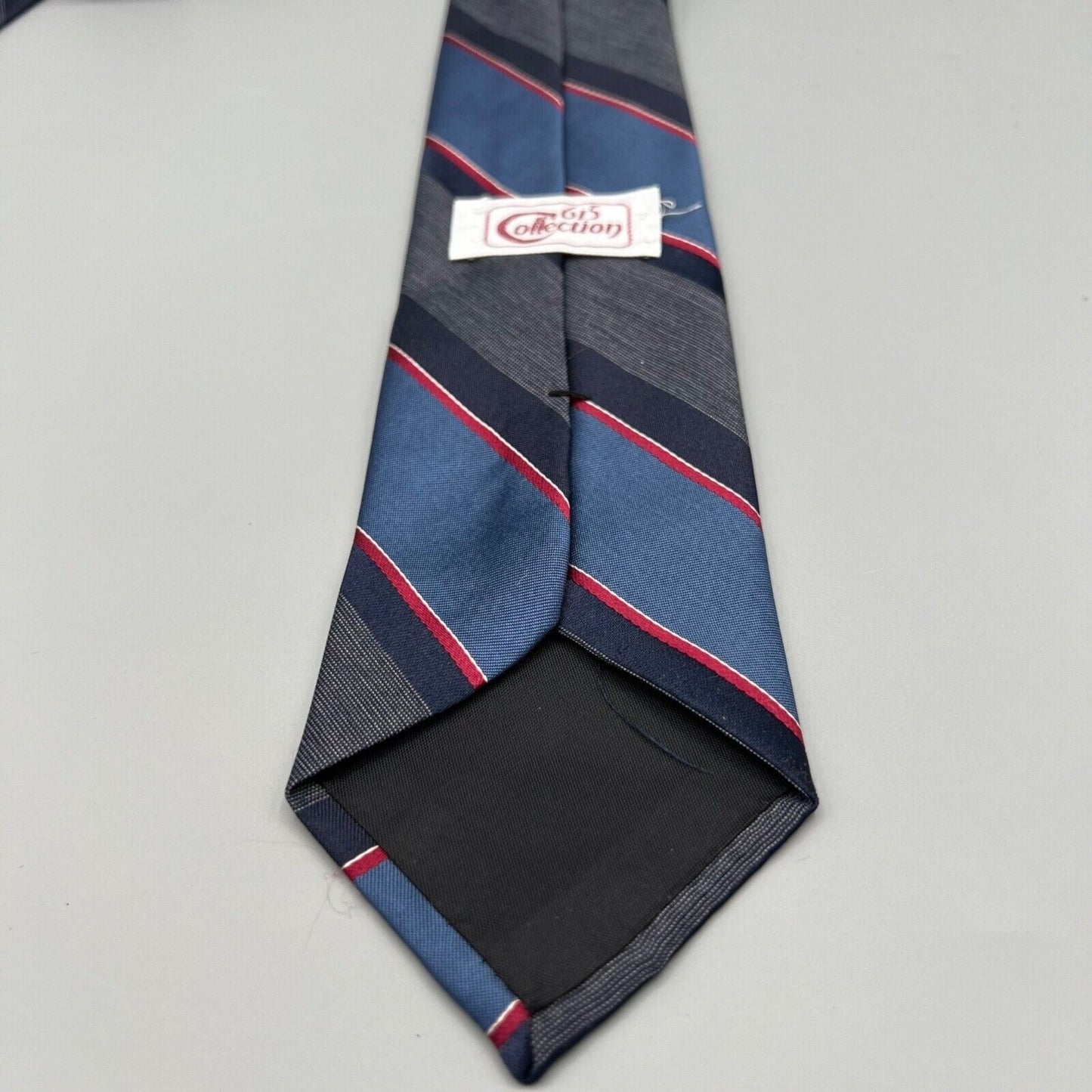 Vintage 80s Made in USA 615 Collection Striped Blue/Red/White Regimental Necktie