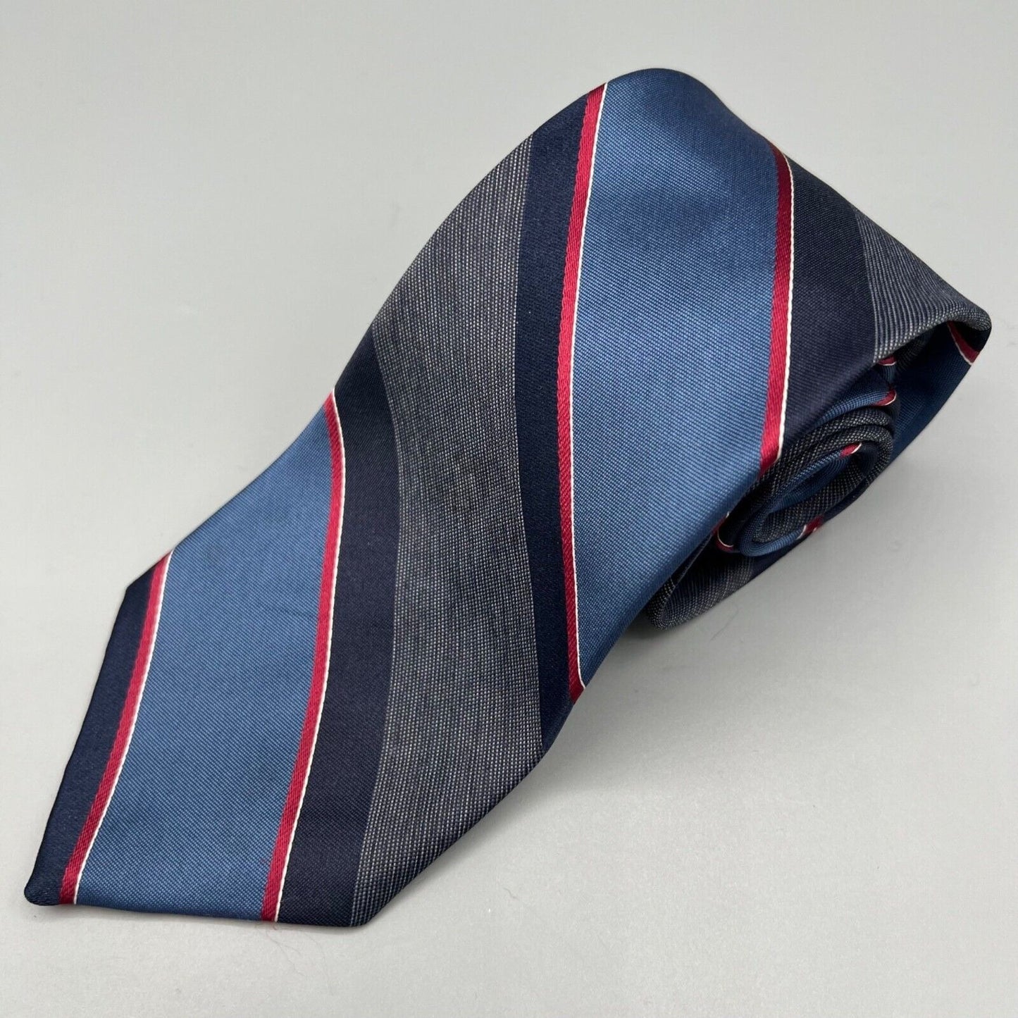 Vintage 80s Made in USA 615 Collection Striped Blue/Red/White Regimental Necktie