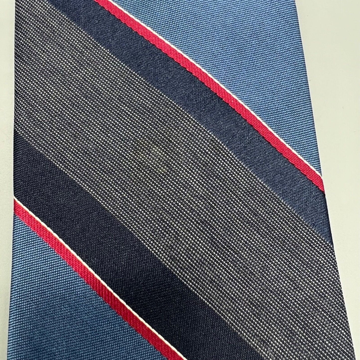Vintage 80s Made in USA 615 Collection Striped Blue/Red/White Regimental Necktie