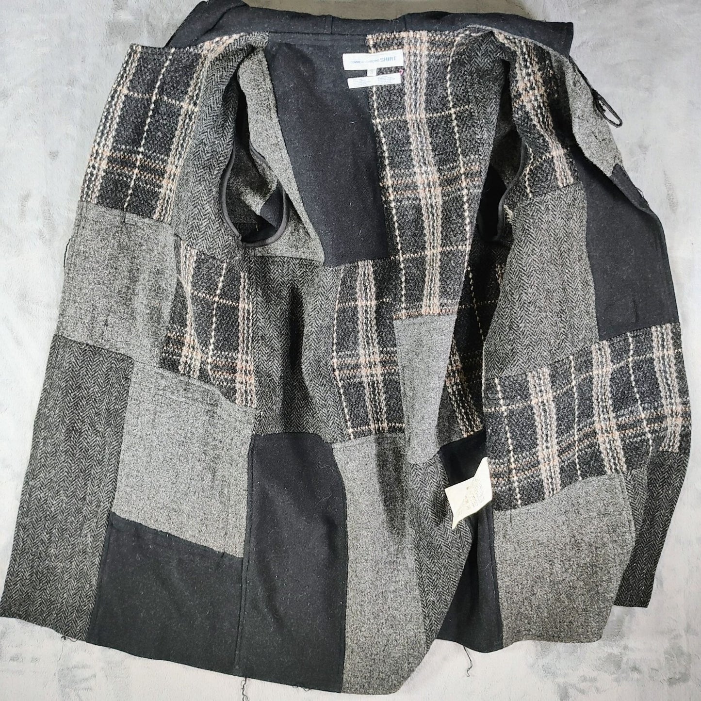 Comme Des Garcons SHIRT Hooded Toggle Closure Wool Patchwork Duffle Coat (S)