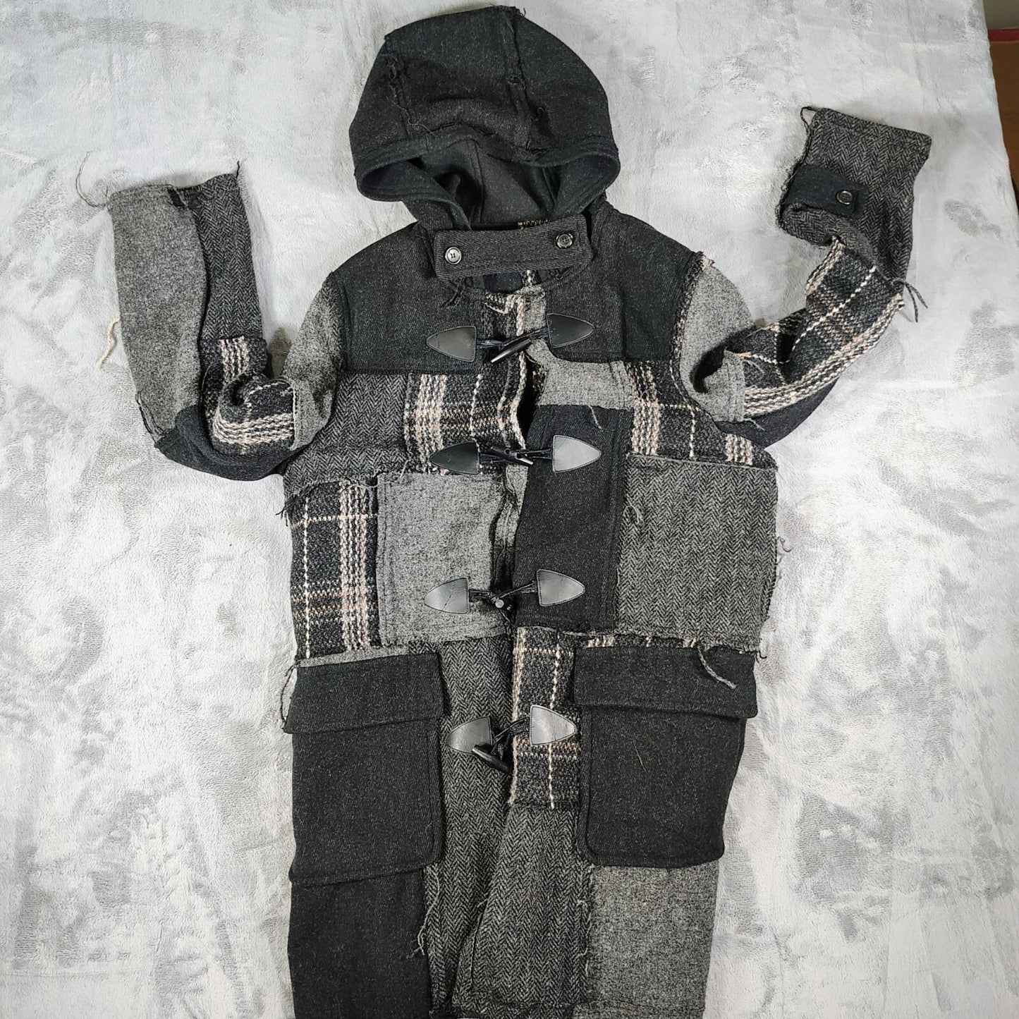 Comme Des Garcons SHIRT Hooded Toggle Closure Wool Patchwork Duffle Coat (S)