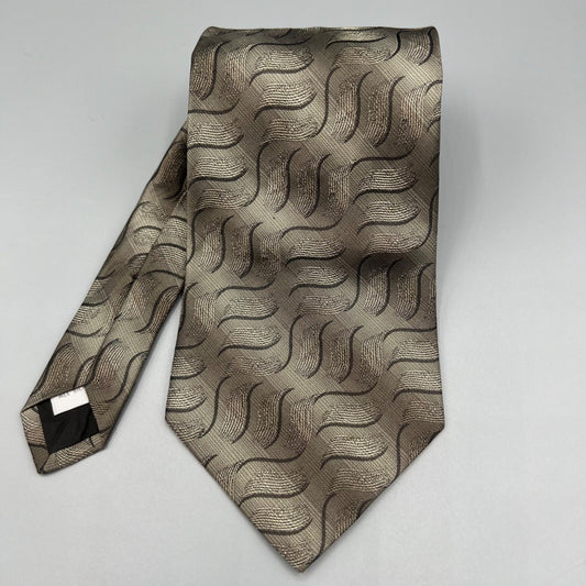Pierre Cardin Made in USA Men's Beige/Black Wave Pattern Textured Silk Necktie