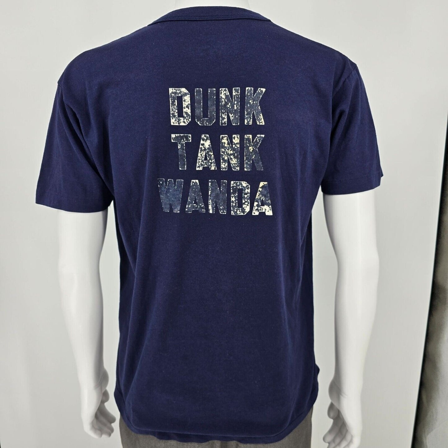 Vintage 1980s Russell Athletic "Go For It" & "Dunk Tank Wanda" Navy T-Shirt (L)