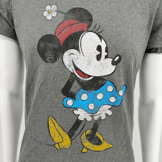 Disney Minnie Mouse with Flower Hat and Blue Dress Womens Graphic T-Shirt (L)