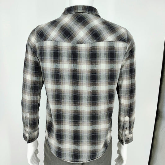 RF Brand Mens Plaid Button-Up Flannel Shirt Long Sleeve Cotton Black/White Size