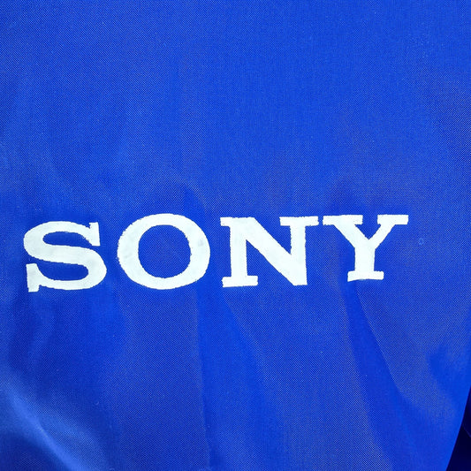 Vintage 1990s Aristo Jac SONY Royal Blue Fleece Lined Coaches Jacket (L)