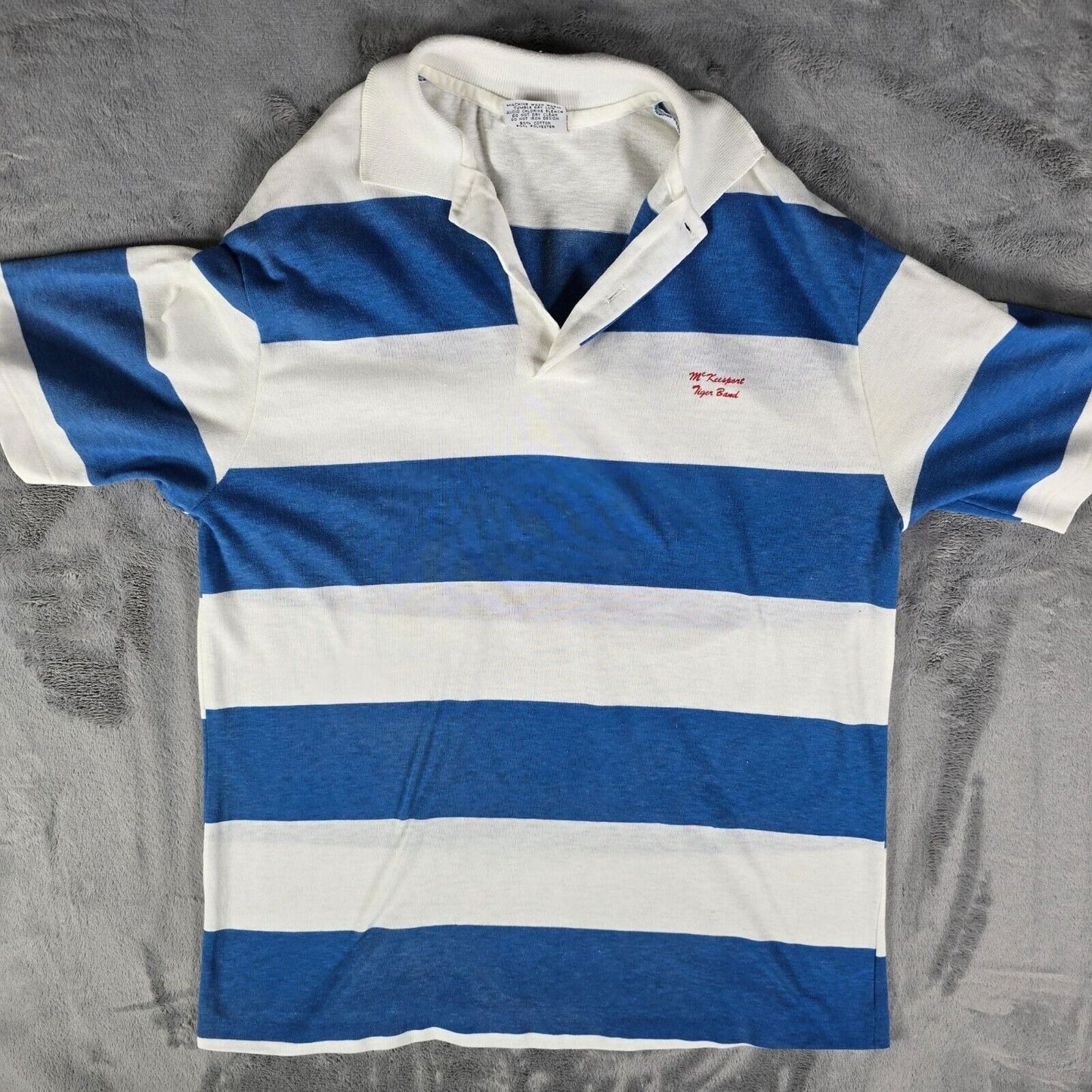 Vintage 1980s ScreenMates McKeesport Tiger Band PA Striped Rugby/Polo Shirt (M)