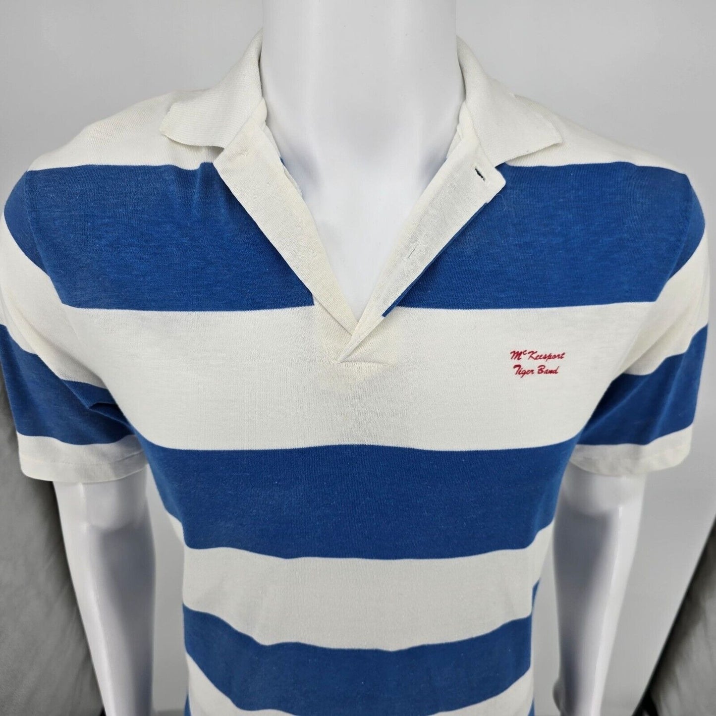 Vintage 1980s ScreenMates McKeesport Tiger Band PA Striped Rugby/Polo Shirt (M)