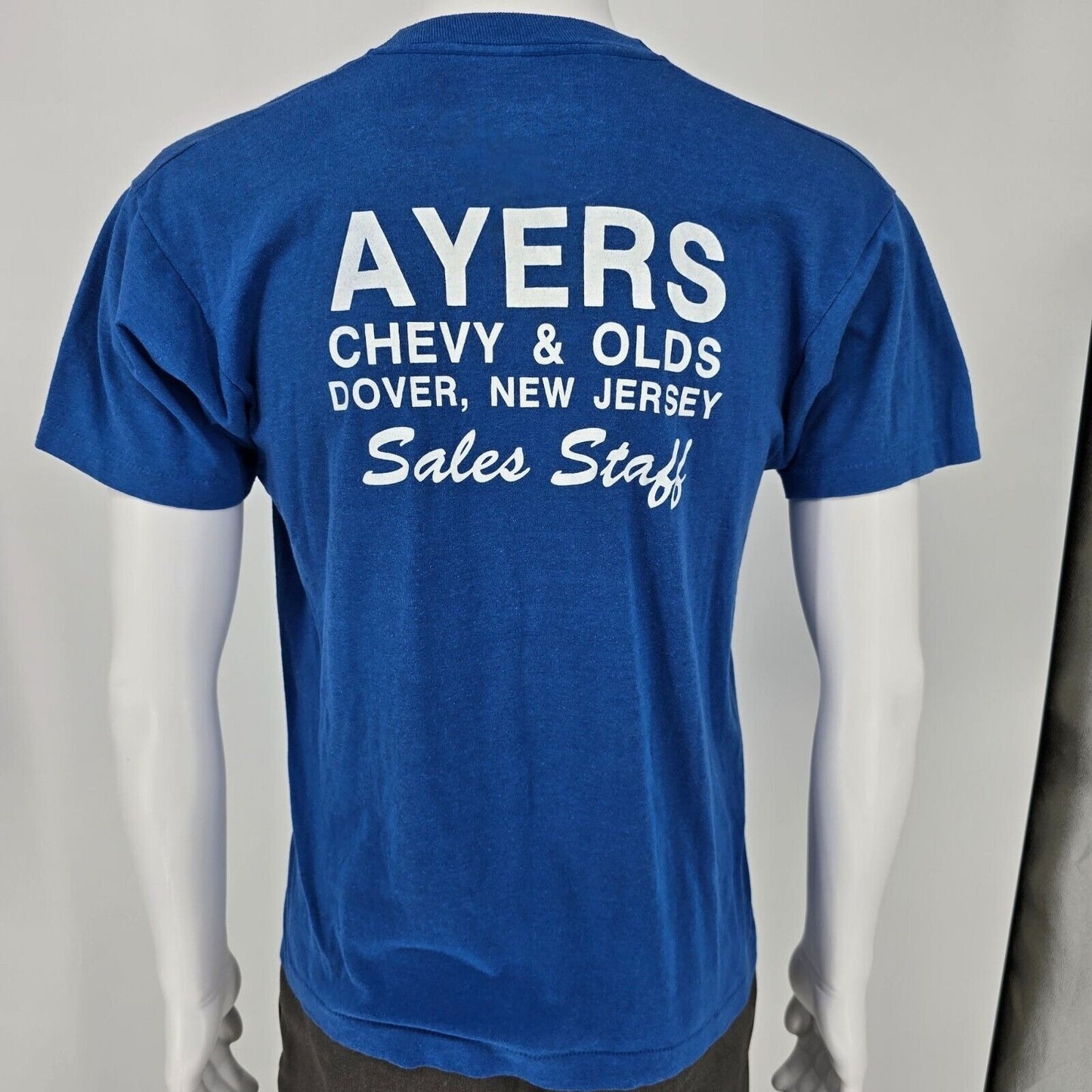 Vintage 1980s Ayers Chevy & Olds Dover New Jersey Sales Staff Blue T-Shirt (L)