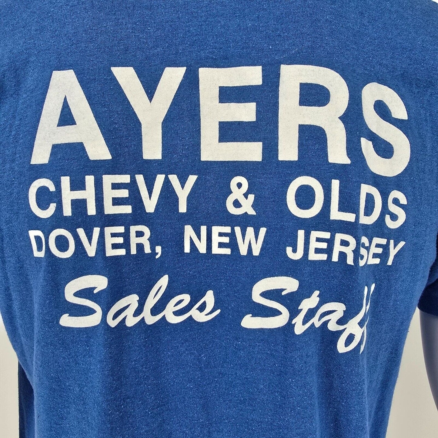 Vintage 1980s Ayers Chevy & Olds Dover New Jersey Sales Staff Blue T-Shirt (L)
