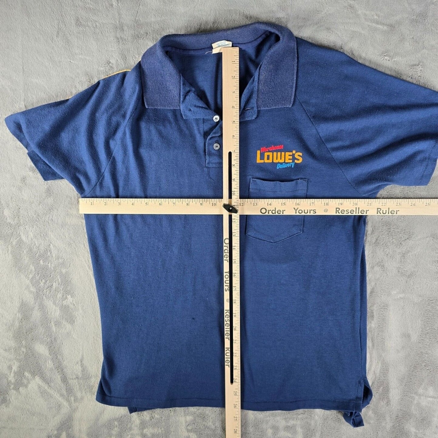 Vintage 1980s Blue Made in USA Lowe's Warehouse Delivery Polo Shirt (L)