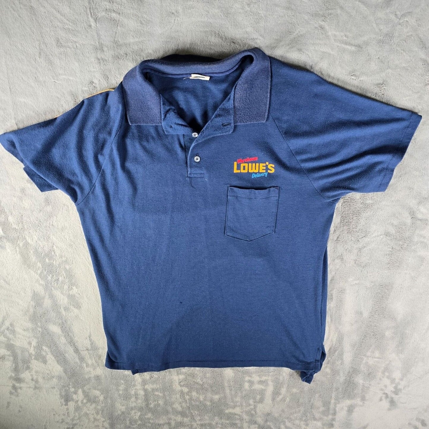 Vintage 1980s Blue Made in USA Lowe's Warehouse Delivery Polo Shirt (L)