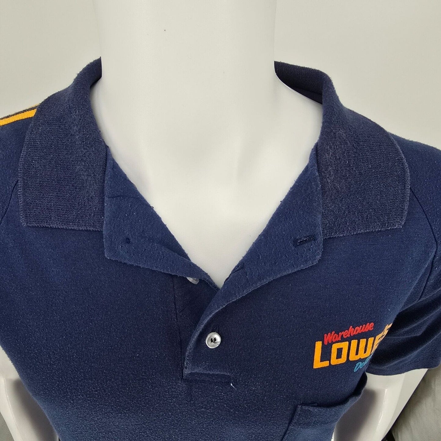 Vintage 1980s Blue Made in USA Lowe's Warehouse Delivery Polo Shirt (L)