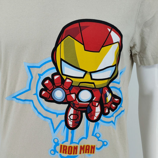 Marvel Avengers Beige/Taupe Iron Man Cartoon Graphic T-Shirt (Large)